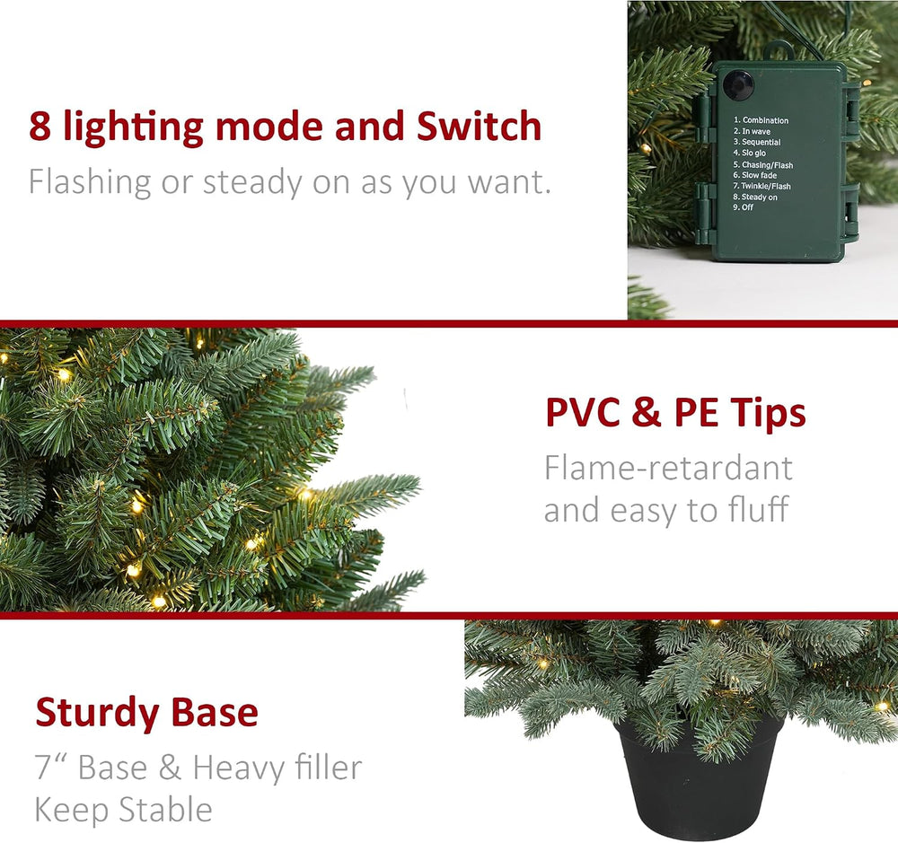 3Ft Pre-Lit Artificial Christmas Tree Tabletop with 70 Warm Lights Battery Op...