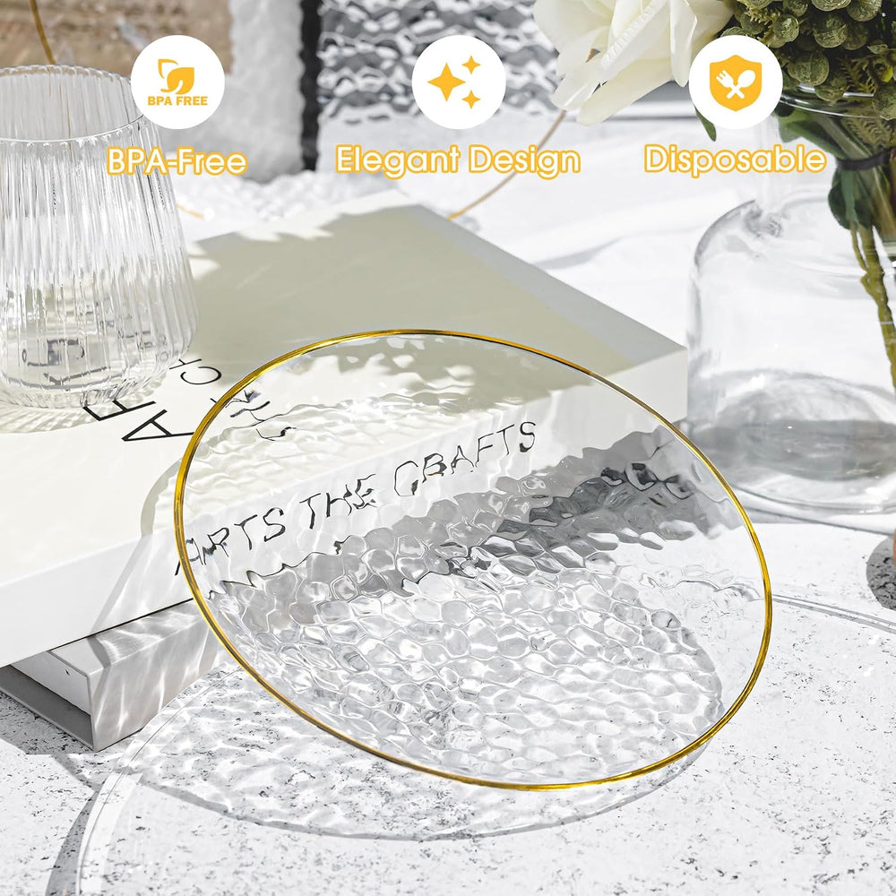 100PCS Gold Plastic Plates, 7 Inch Pebbled Disposable Plates