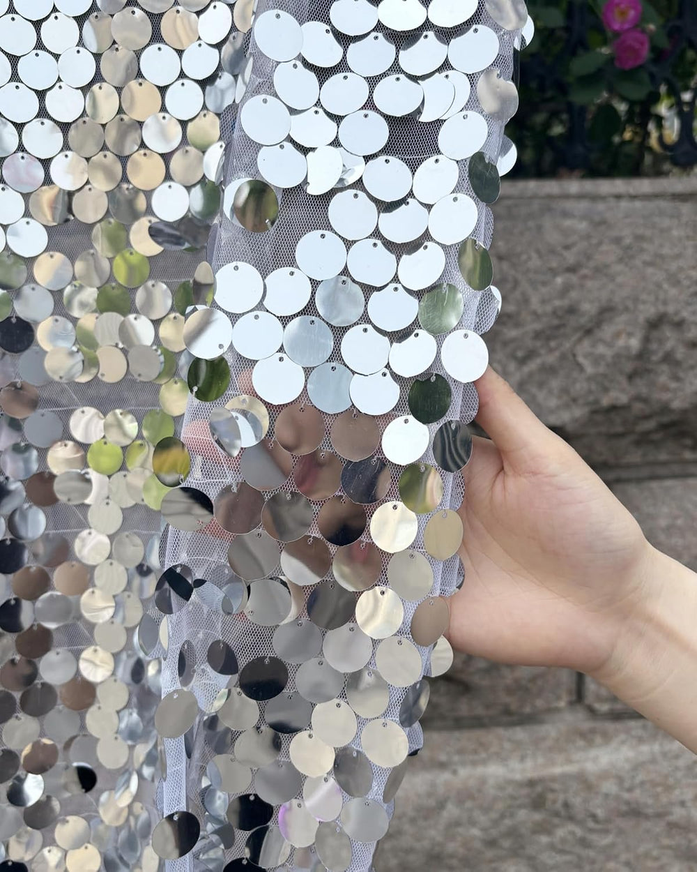 9FTx10FT Silver Sequin Backdrop 1 Panel,18MM Large Payette Sequins Backdrop, ...