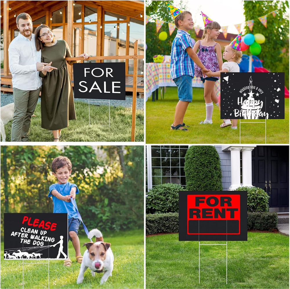 20 Pack Black Yard Signs with Stakes 16x12 Inch Blank Double Sided