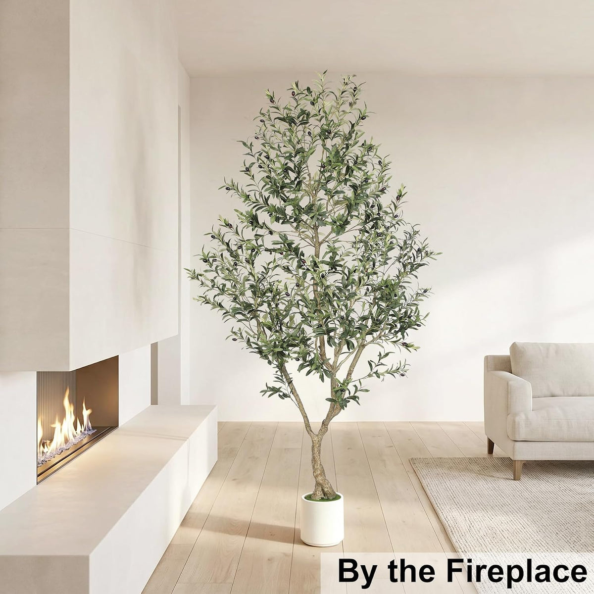 lyerse faux olive tree 8ft with sturdy white showing dimensions