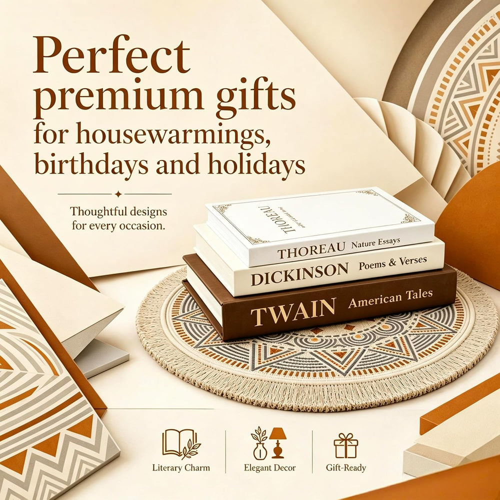 3Pcs Linen Faux Hollow Book Boxes,Home Decor Storage Gift,Brown-Beige-White