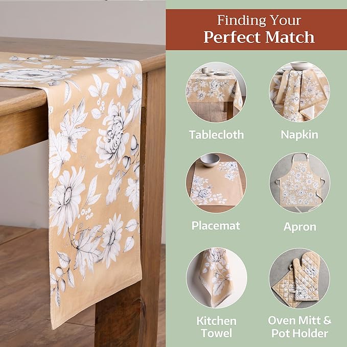 Maison d' Hermine Table Runner 100% Cotton Double Layer Table Runners 72 inches Long for Thanksgiving Christmas Decorations Home Kitchen Dining Party Wedding (Pretty Autumn, 14.5" x 72")