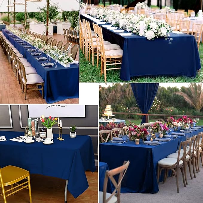 10 Pack Navy Blue Tablecloths for 8ft Rectangle Tables 60 x 126 Inch - Polyester Table Cover Stain and Wrinkle Resistant Washable Fabric Table Clothes for Wedding Party Banquet Reception Restaurant