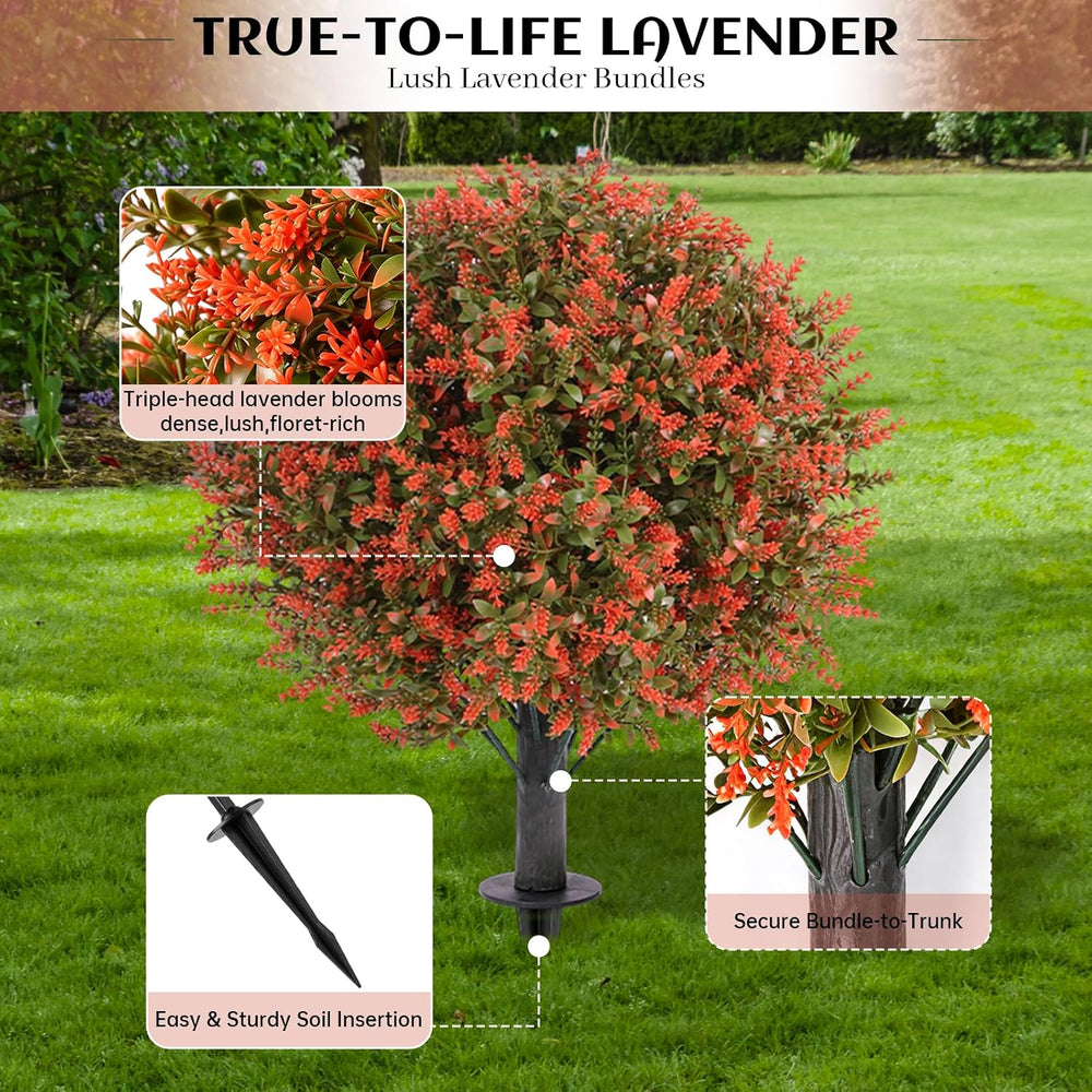 25" Artificial Flowers Lavender Ball Plants Outdoor with Ground Spike 2Pack