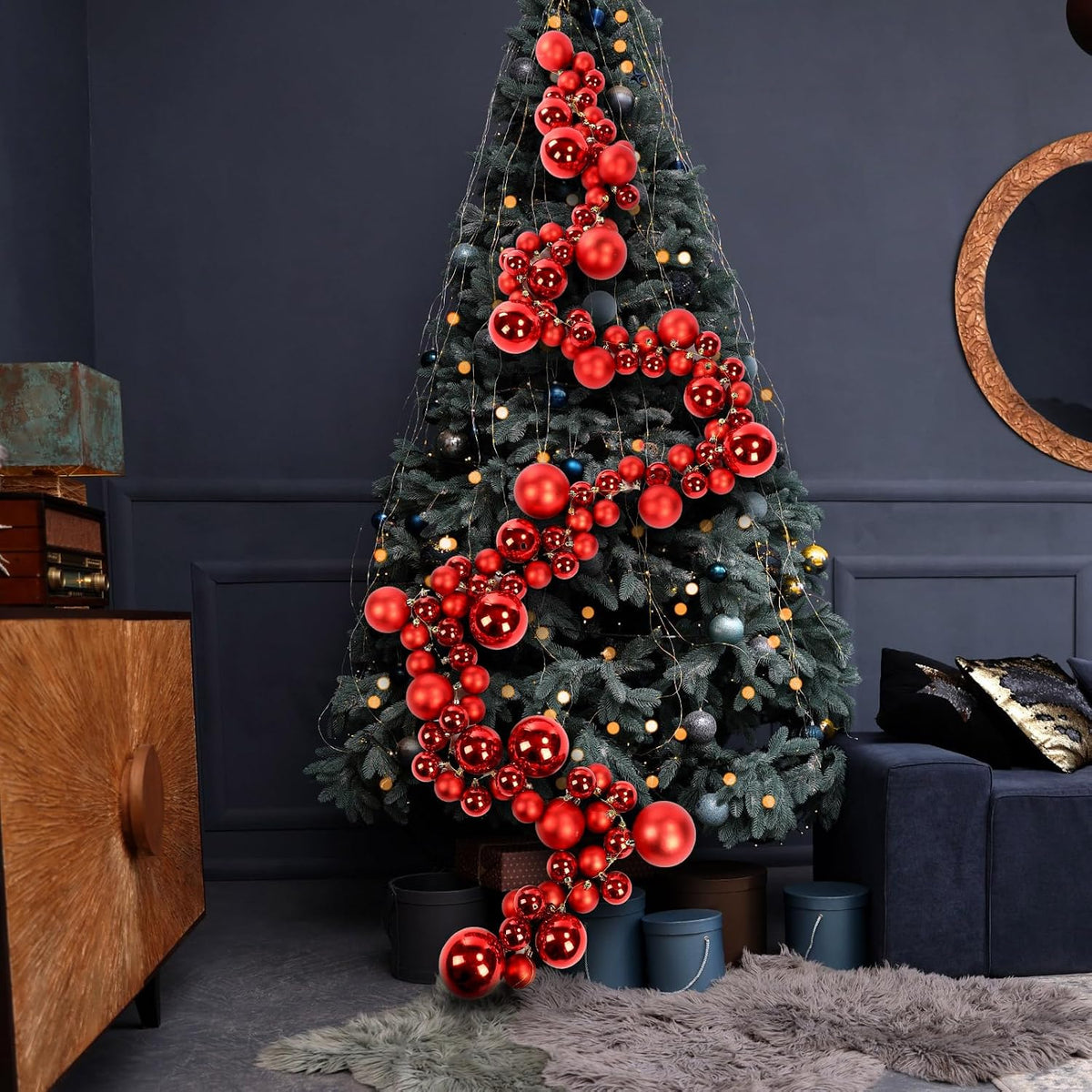 christmas ball garland ornaments hanging shatterproof xmas balls shown in use