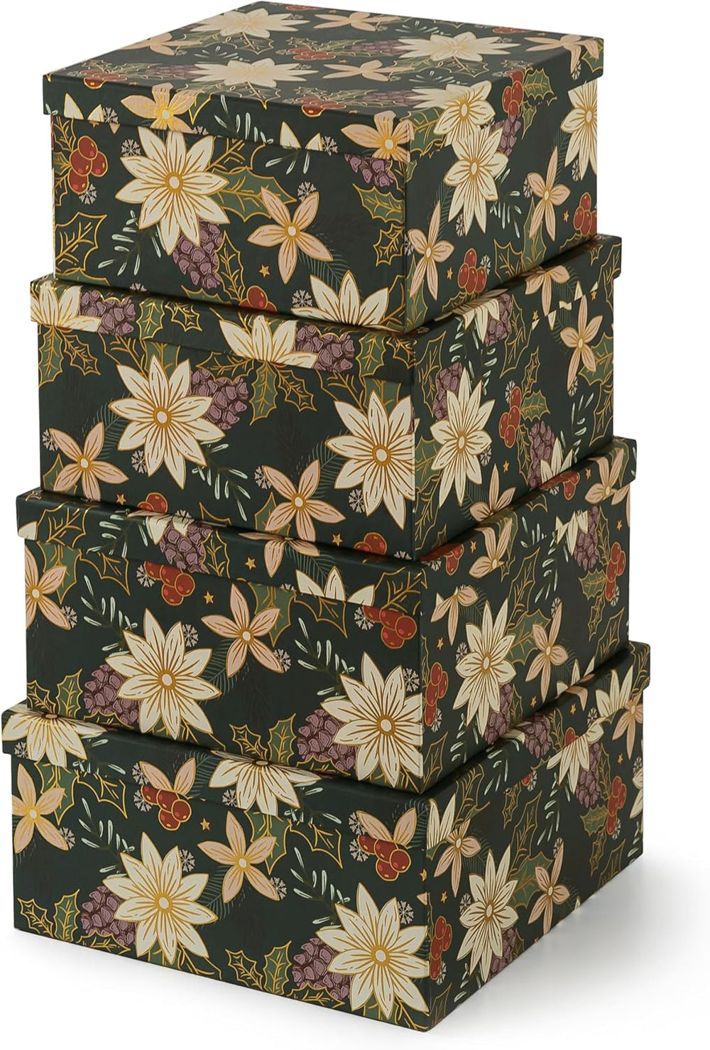 Soul & Lane - Christmas Nesting Gift Boxes with Lids, Set of 4, Foliage