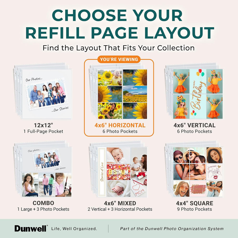 Dunwell 12x12 Scrapbook Page Protectors, 4x6 Photo Album Refill Pages, 100-Pa...