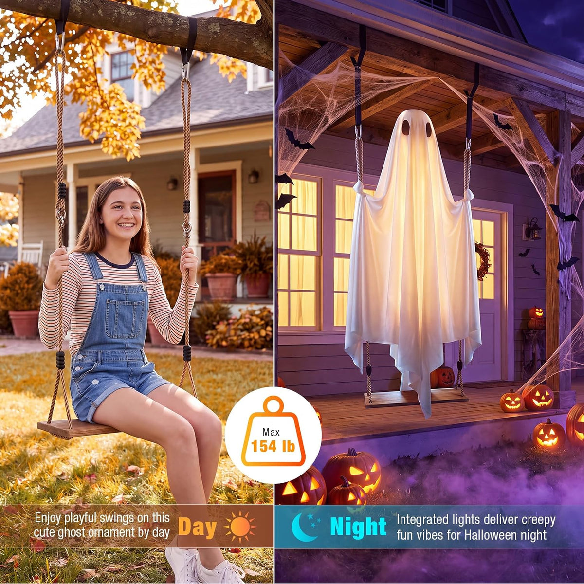 Eoubed Halloween Decorations Outdoor 6FT Large Hanging Swinging Ghost Decor