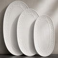 Oval Serving Platter, 14"/12"/10" Ceramic Serving Platters, Embossed White Serving Plates, Stackable Porcelain Tray for Appetizer, Dessert, Pasta, Sushi, Oven Dishwasher Safe, Set of 3, Family Dining