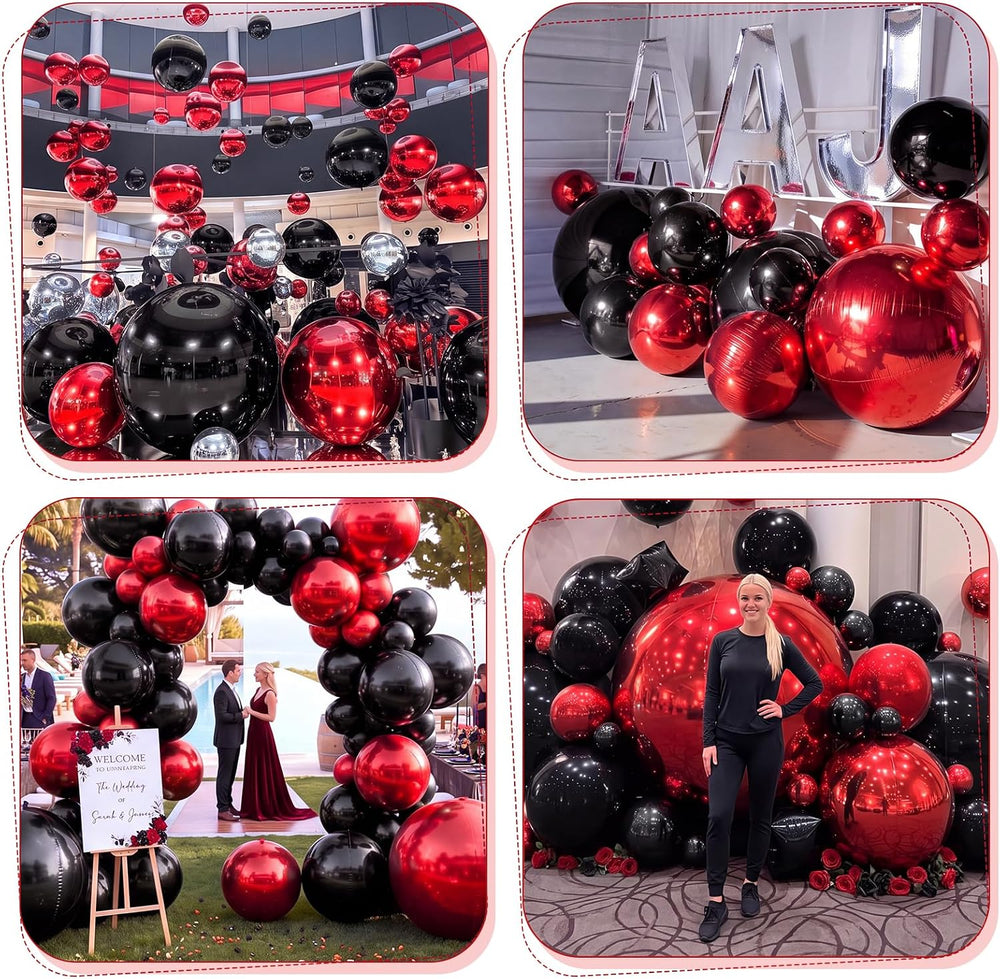 12 Pcs Giant Red Black Metallic Party Balloons, Assorted