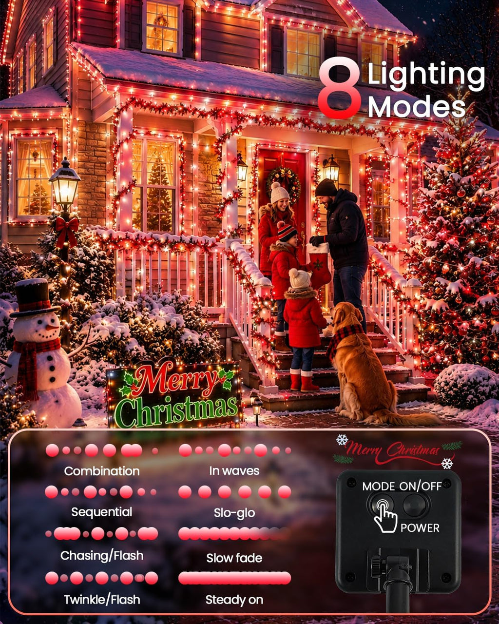 ozs 4 pack 320led solar christmas string lights, close-up detail