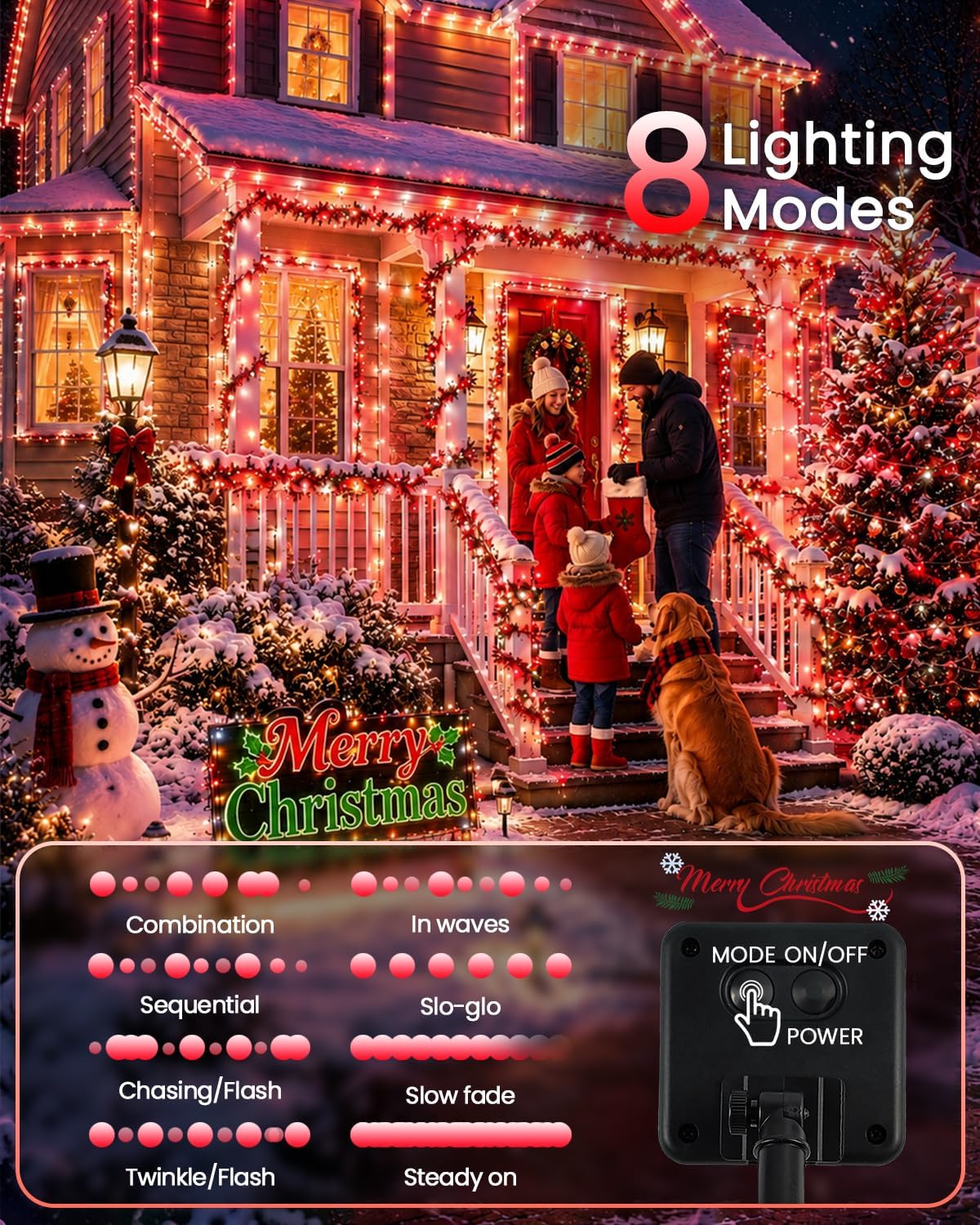 ozs 4 pack 320led solar christmas string lights, close-up detail