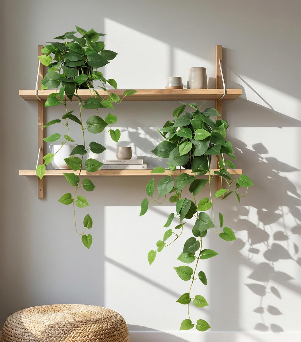 Fake Plants 2 Pcs Faux Pothos Plants Potted Indoor Artificial Hanging Plants ...