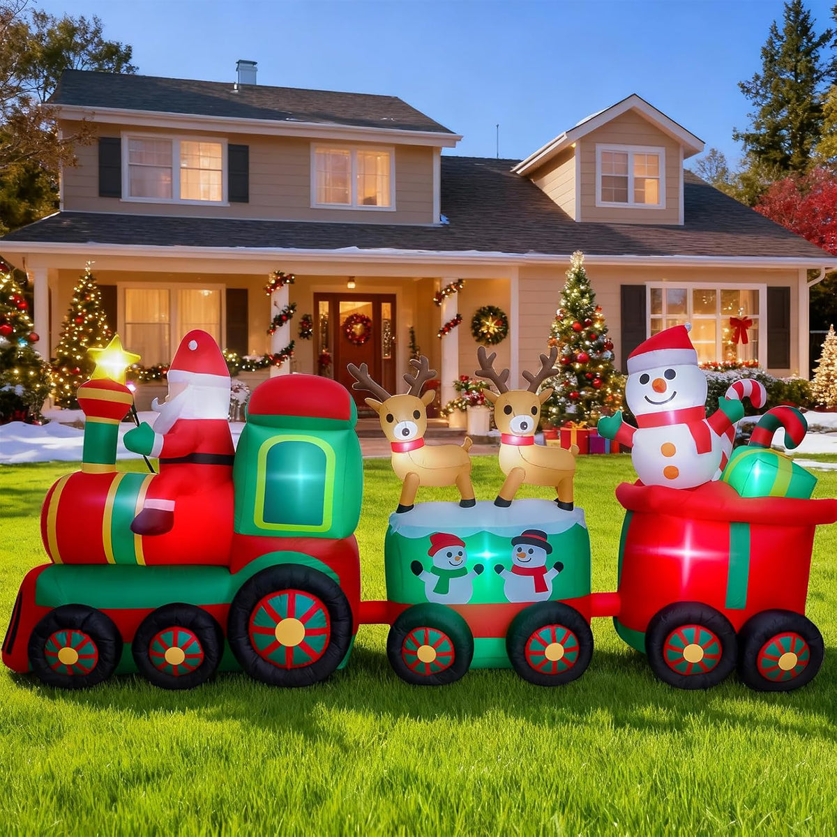 thuodo 11 ft long christmas inflatables train with, package contents