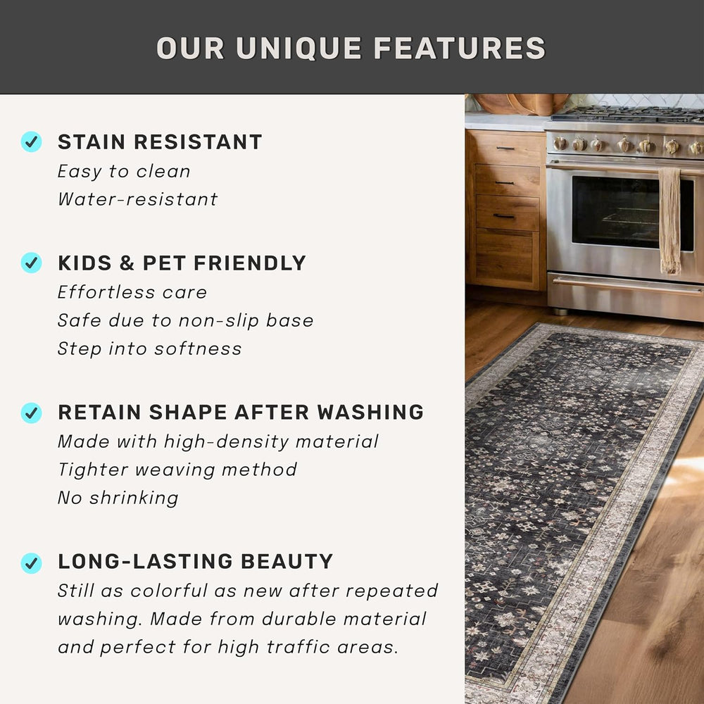Black Farmhouse Washable 8x10 Area Rugs for Living Room, Bedroom, Dining Room...