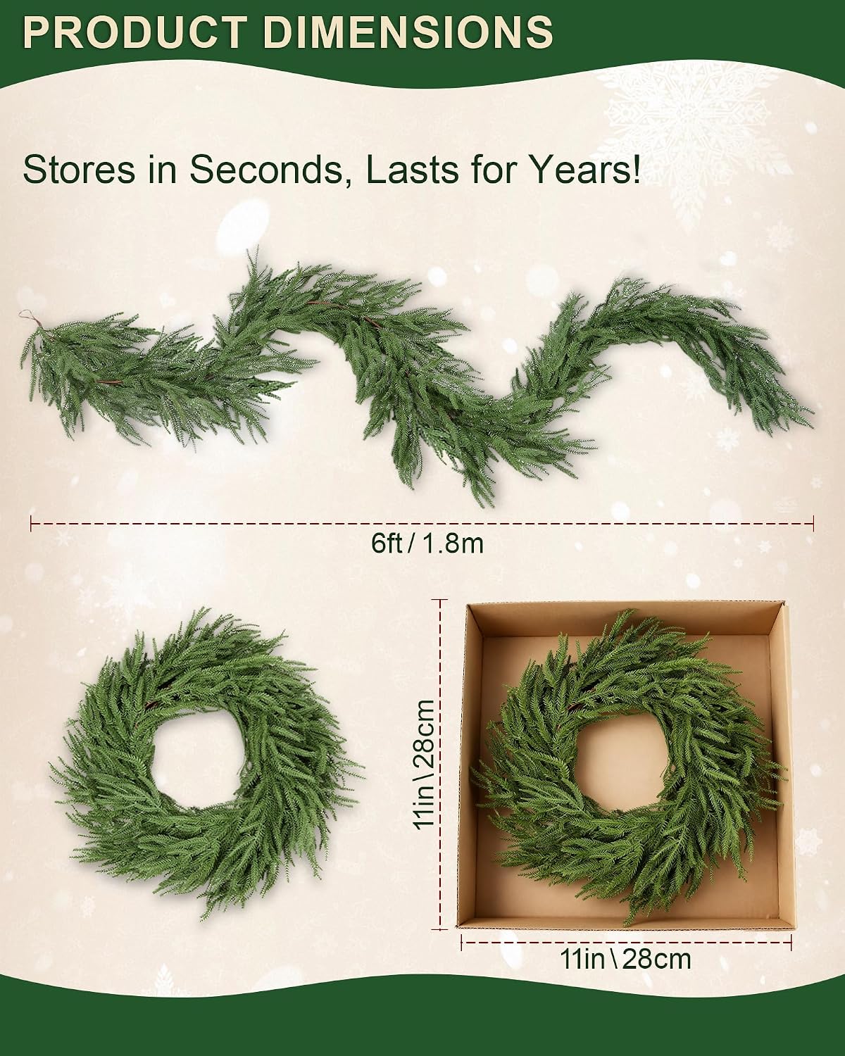Norfolk Pine Artificial Christmas Garland, Unlit Greenery, 12 FT (6FT*2)