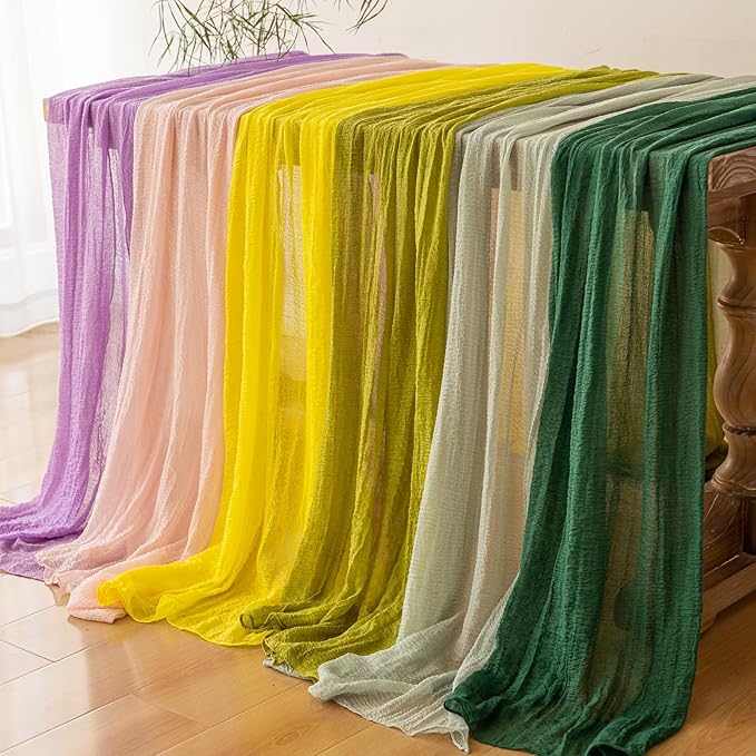 6pcs Emerald Green Cheesecloth Table Runner Gauze 120 Inch 10 FT Rustic Boho Cheese Cloth Runner for Wedding Baby Shower Bridal Shower Birthday Party Long Sheer Home Decorations