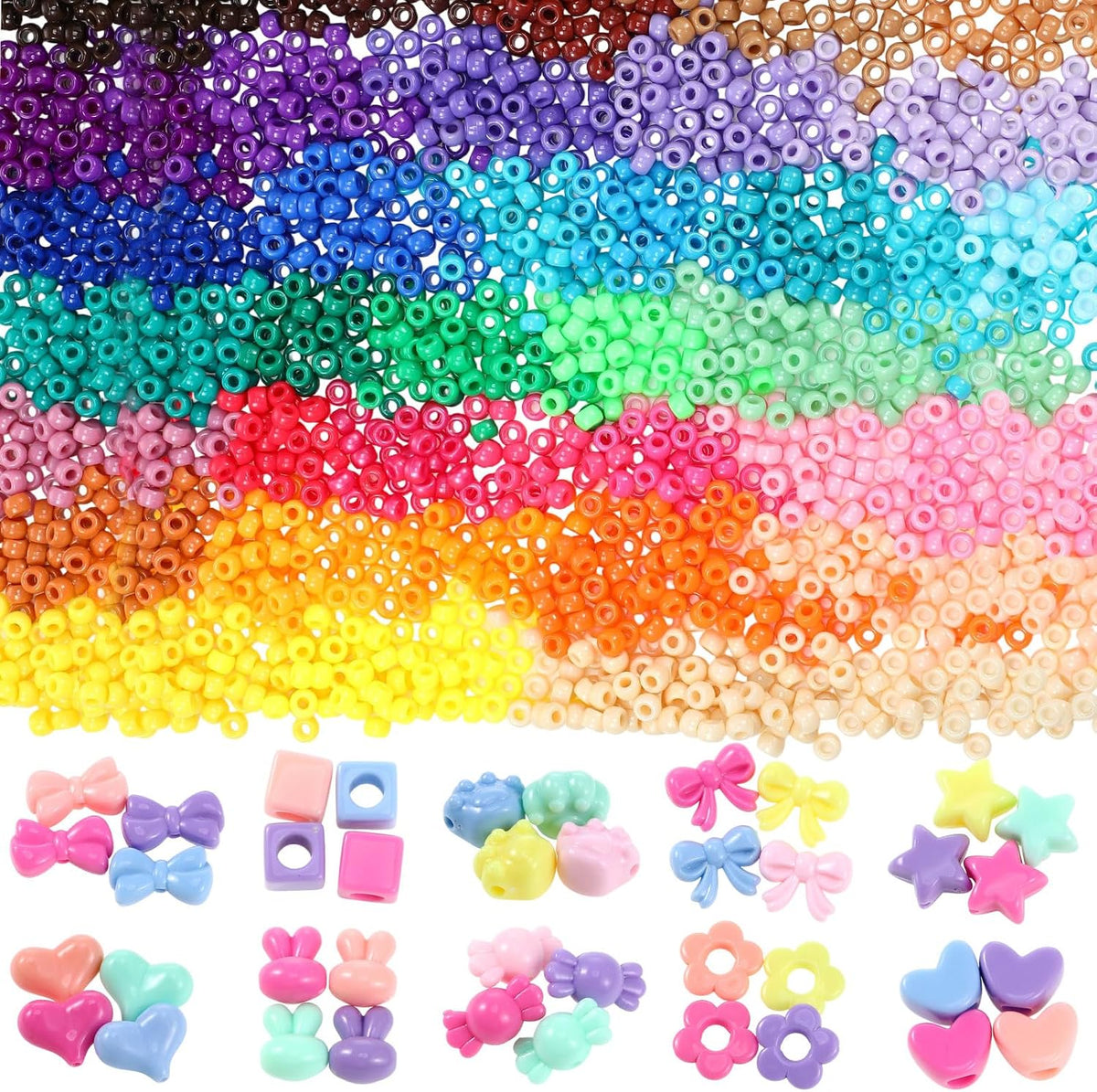 Huquary 21000 Pcs Pony Beads Bulk,Kandi Beads, 40 Colors, Mix Shapes