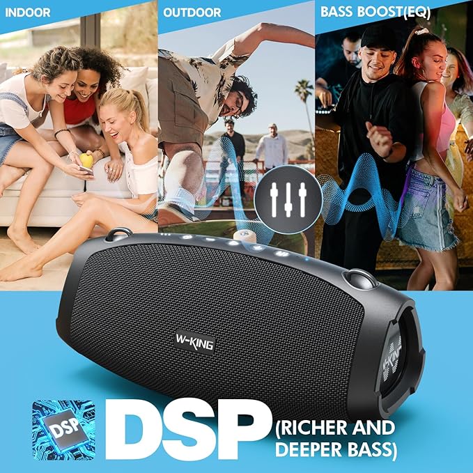 W-KING 120W Max Portable Speakers Bluetooth Wireless, IPX6 Waterproof Loud Bluetooth Speaker Boombox, Triple Passive Radiator/Subwoofer*2-70W Deep Bass/DSP/2 Pairing/42H/EQ/Party Large Outdoor Speaker