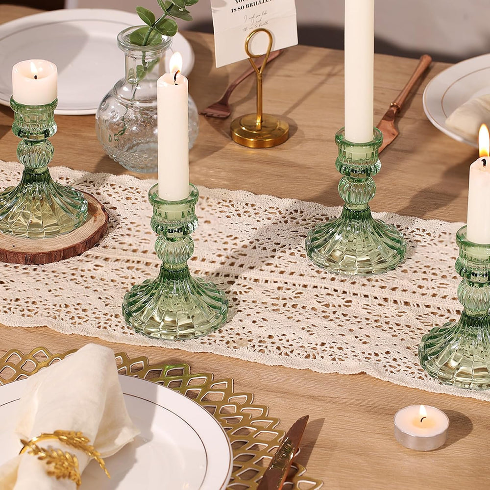 12PCS Green Candlestick Holders Set- 4" H Taper Candle Holders, Glass Ca...