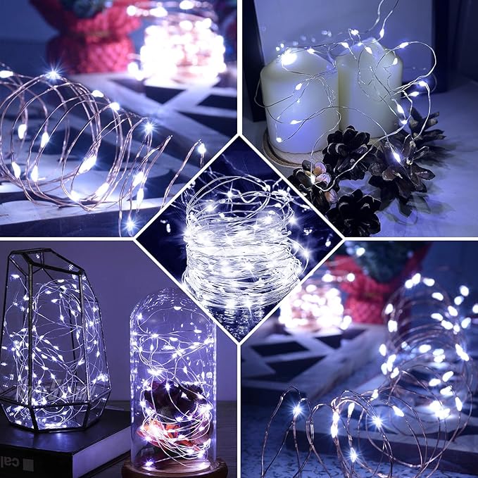 50 Pack White Fairy Lights 7Ft 20 LED Twinkle String Lights 3 Modes Battery Operated Waterproof Firefly Starry for Mason Jar Party Wedding Christmas Valentines Day Table Centerpieces,Cold White