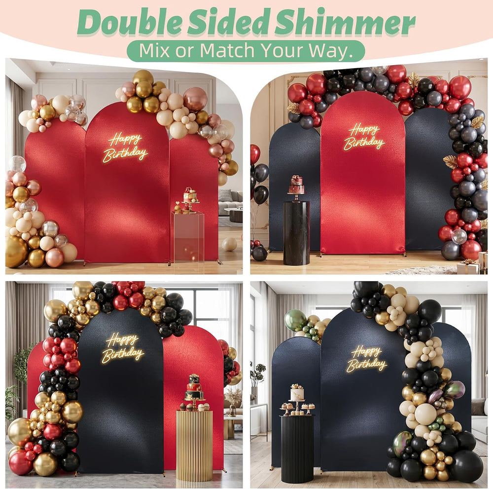 Reversible Glitter Black Red Arch Backdrop Cover 3 Set 6/6.6/7.2FT, Double-Si...