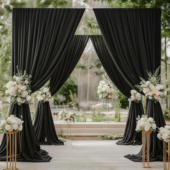 10×14ft Wrinkle Free Black Backdrop Curtain for Parties Wedding,2 Panels 5×14ft Height Soft Silky Polyester Photo Backdrop Drapes for Birthday Graduation Photography Stage Event Background Cloth