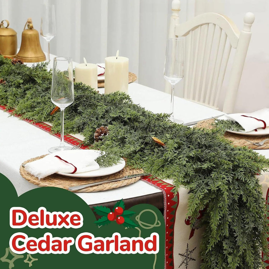 Tasruwat Deluxe 9 FT Artificial Christmas Cedar Garland 240 Larger Tips