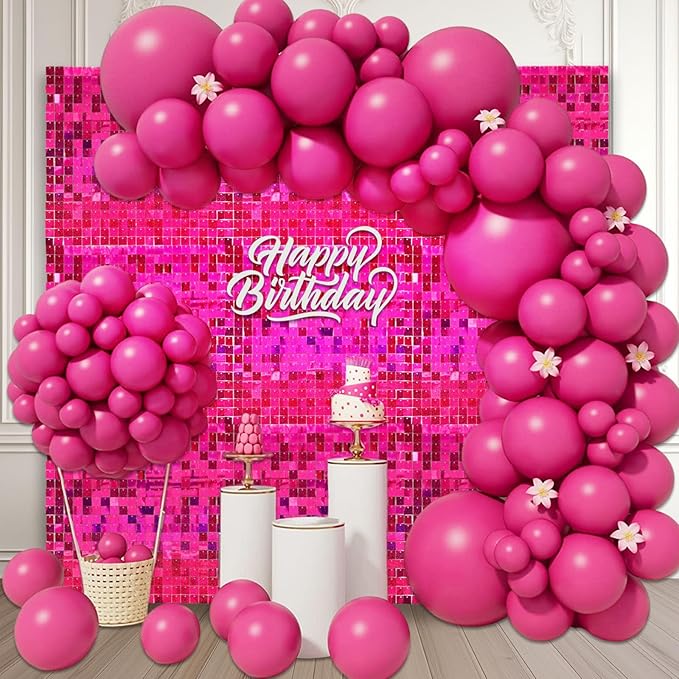 24PCS Fuchsia Shimmer Wall Backdrop, Laser Square Sequin Photo Backdrops Panel, Glitter Wall Background for Birthdays, Weddings, Christmas, Engagements, Disco Bachelorette Party Decoration (4FTx6FT)