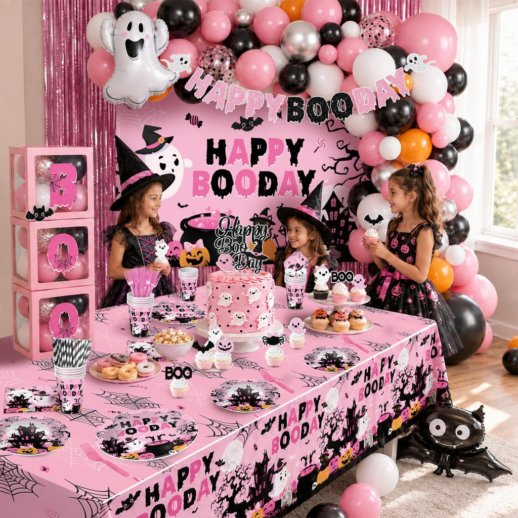 Happy Booday Party Decorations, Pink Halloween Birthday Decorations for 24