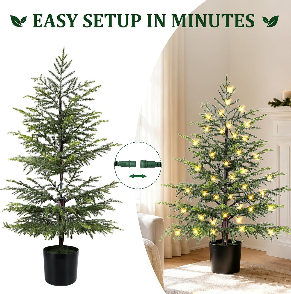 4FT Prelit Norfolk Pine Christmas Tree Real Touch Artificial Cedar Tree with ...