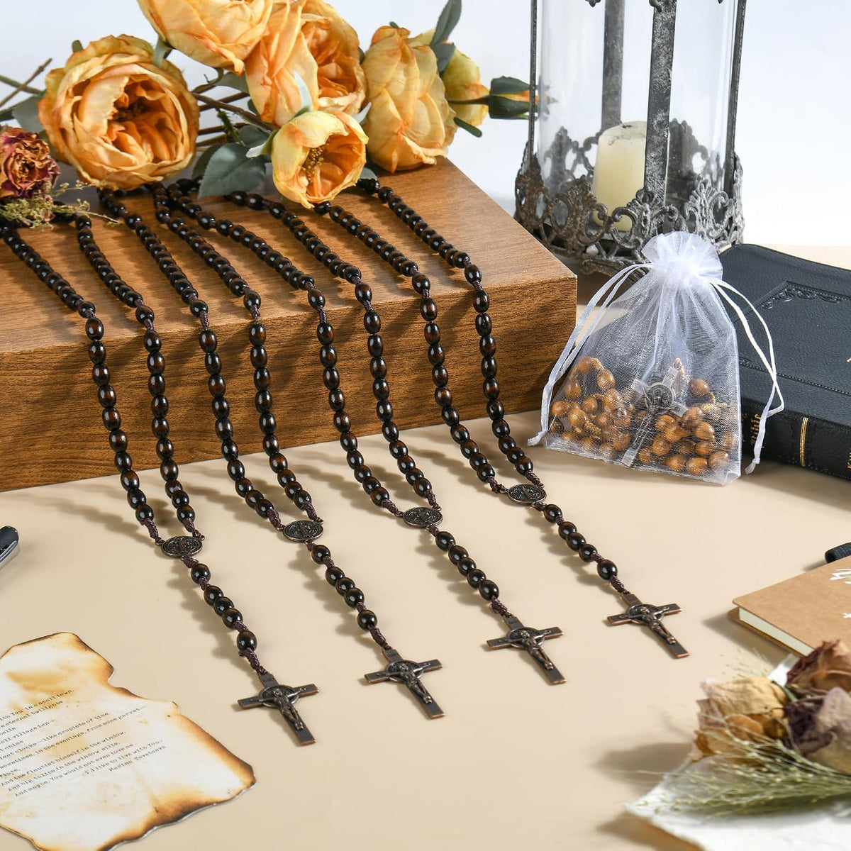 60 set wooden rosary beads bulk wood rosaries, package contents