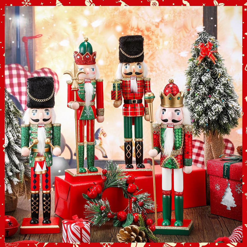 suzile 4 pcs 12 inch christmas wooden nutcracker, side view