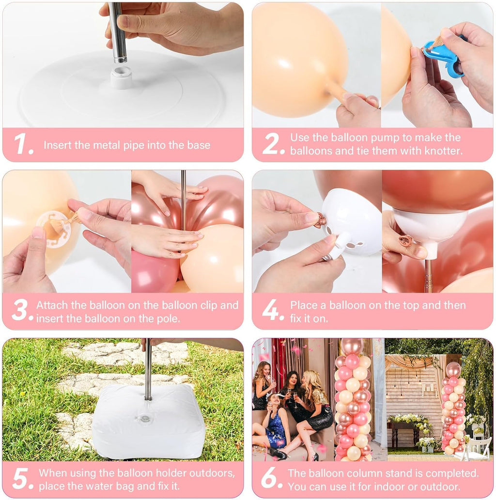 2 Sets Adjustable Balloon Column Stand Kit with Bases（ Rose Gold）