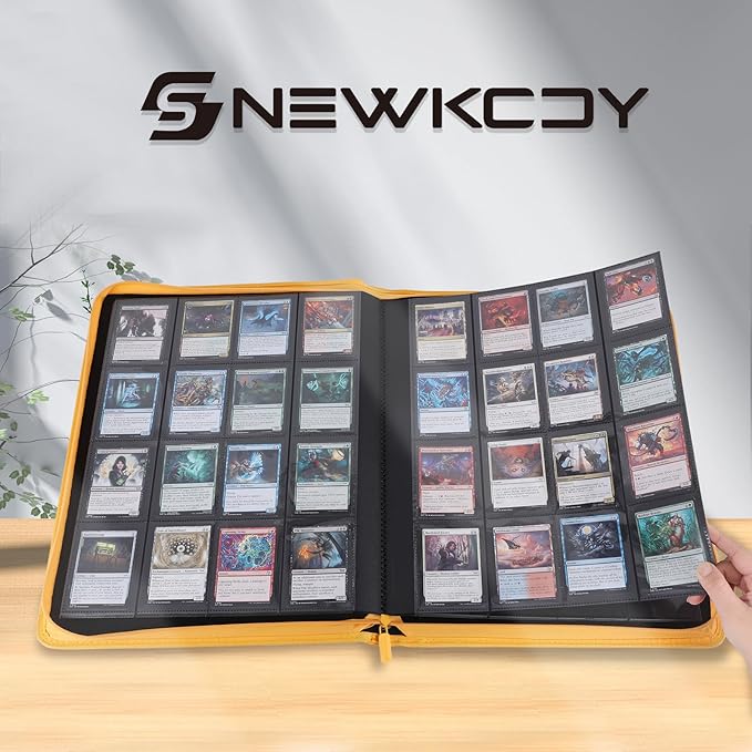 Snekdy premium 1024-pocket trading card binder, 16-pocket cards album, waterproof PU-leather Cover album with side loading, holds gaming, baseball, basketball & sports cards (Yellow)