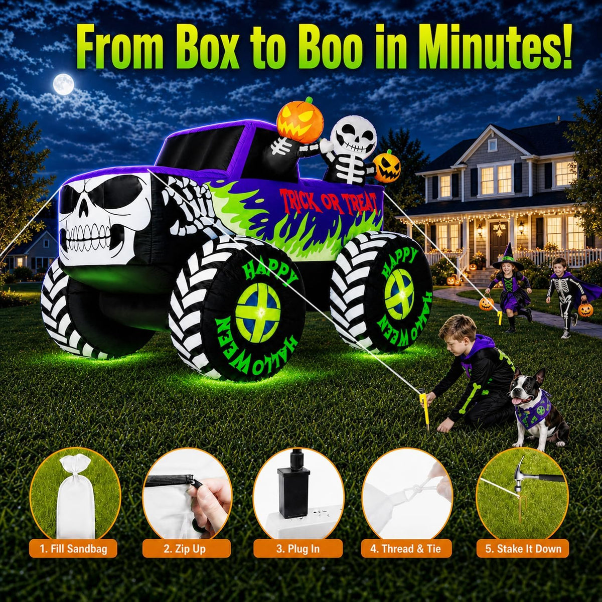8ft long giant halloween inflatables decoration outdoor skeleton showing dimensions