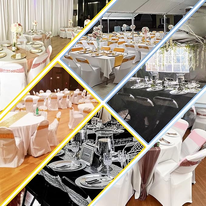 100 Pcs Chair Sashes Sequin Stretch Chair Bands Spandex Polyester Bows for Party Hotel Wedding Banquets Decoration - Coffee
