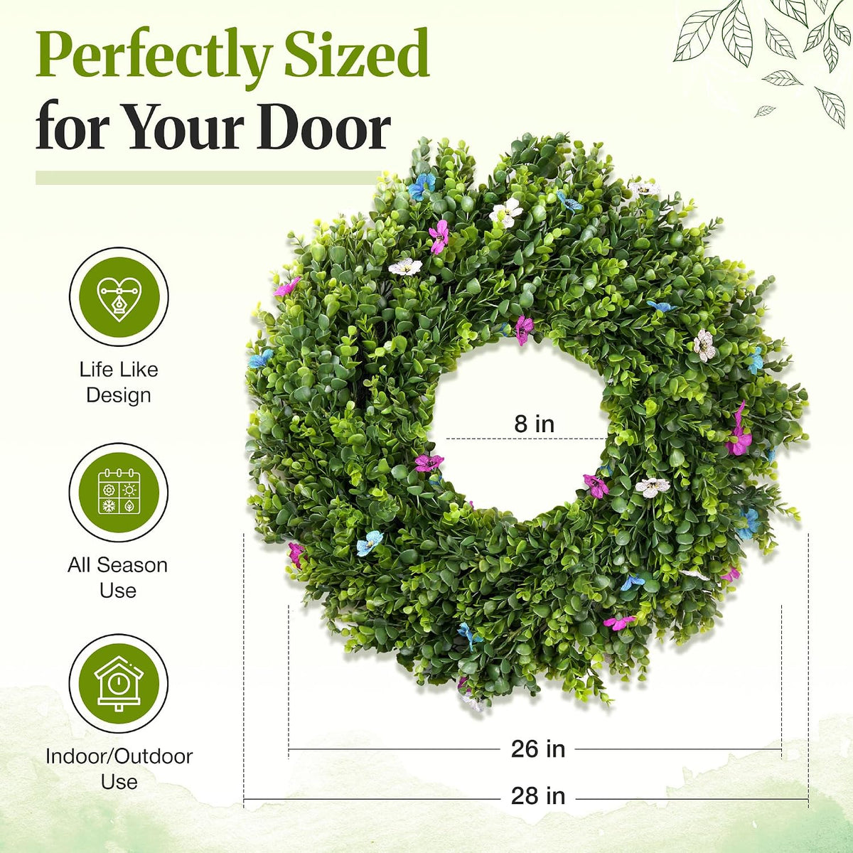 picktop 28-inch artificial boxwood wreath, wreaths for front shown in use