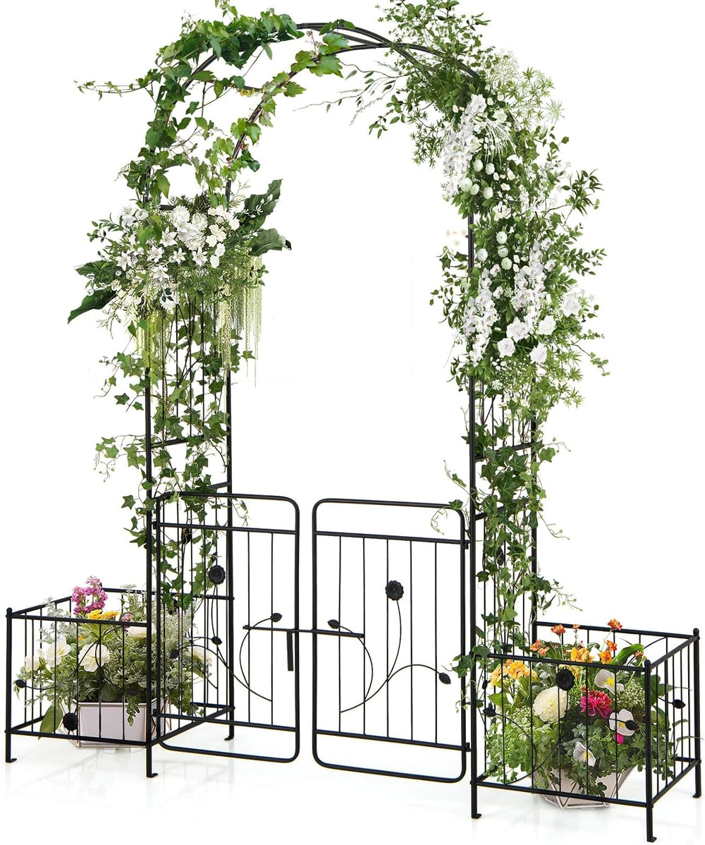 S AFSTAR 87-Inche Garden Arbor with Gate & Side Planter Box, Metal Garden...