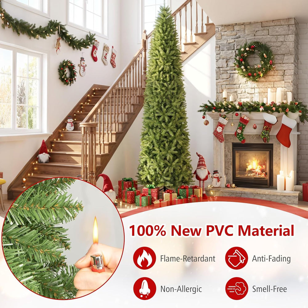 COSTWAY 10 FT Artificial Pencil Christmas Tree, Unlit, Hinged, Easy Setup