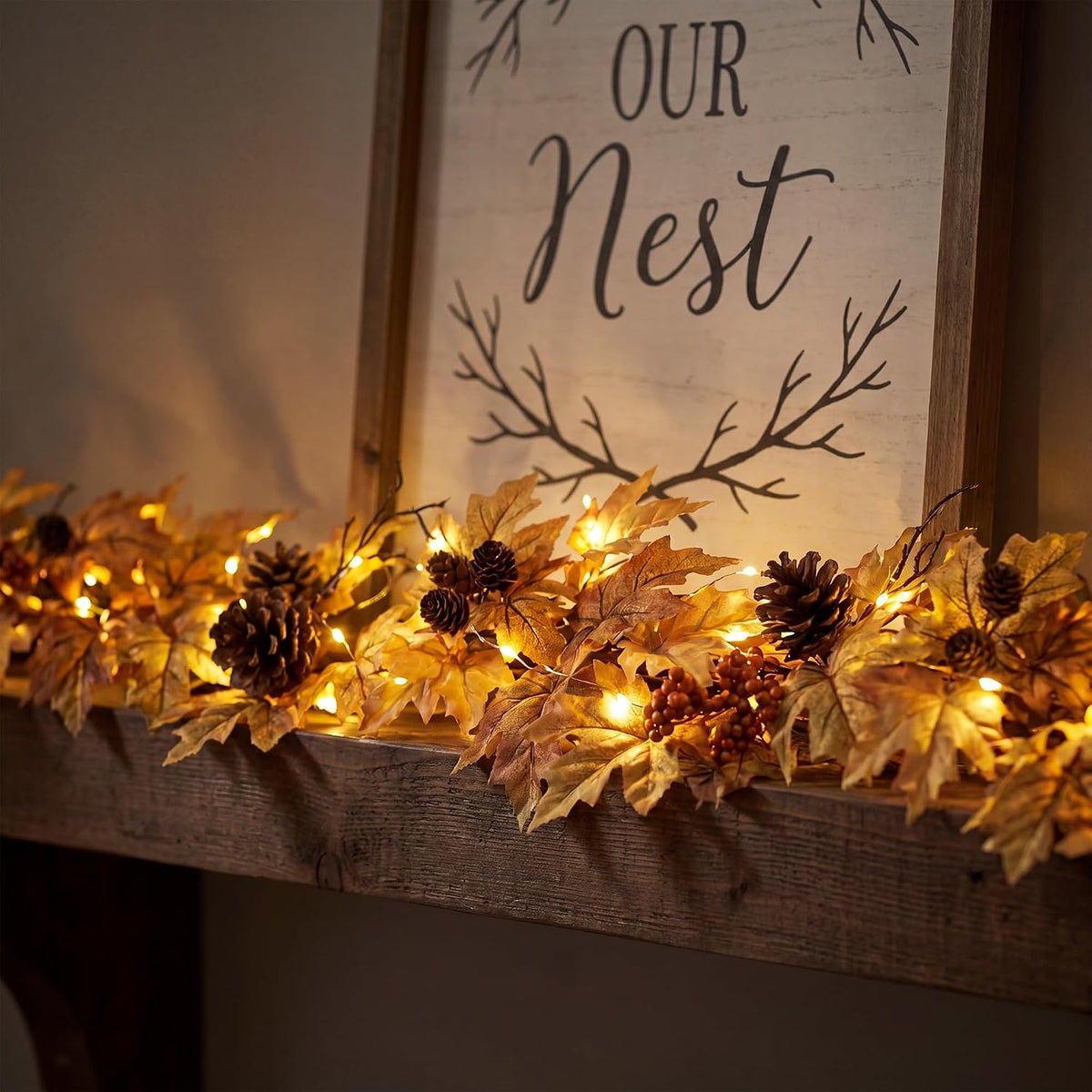 6ft Lighted Fall Garland with 30 Lights & Automatic Timer & Maple Leaves