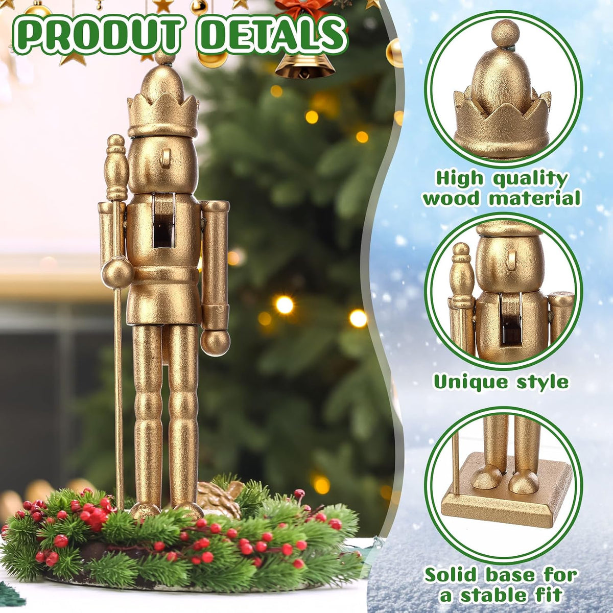 roowest 4 pcs christmas nutcracker figures 7 inch, side view