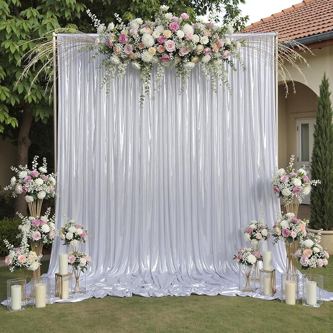 10x12ft Silver Sequin Backdrop Curtain Panels for Parties, Wrinkle Free Glitter Photo Backdrop Drapes 2 Panels 5x12FT Shimmer Back Drop Cloth for Wedding Birthday Christmas Photography Background