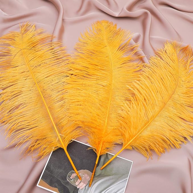 Ballinger Gold Large Ostrich Feathers - 12Pcs 14-16inch Large Feathers for Vase,Wedding Party Centerpieces and Christmas Home Decor