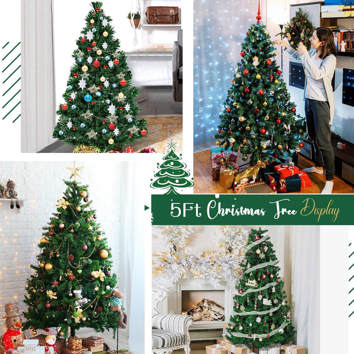 5ft Green Artificial Christmas Tree,Arbol de Navidad Small Fake Xmas Tree