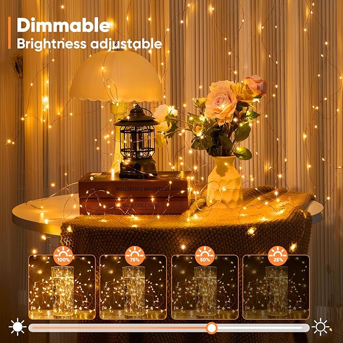 2 Pack 65.6 Ft. Battery Operated Outdoor String Lights with Remote & Timer, LED Warm White Fairy Lights, Waterproof Twinkle Lights for Bedroom, Dorm, Mason Jar, Wedding, Party, Christmas