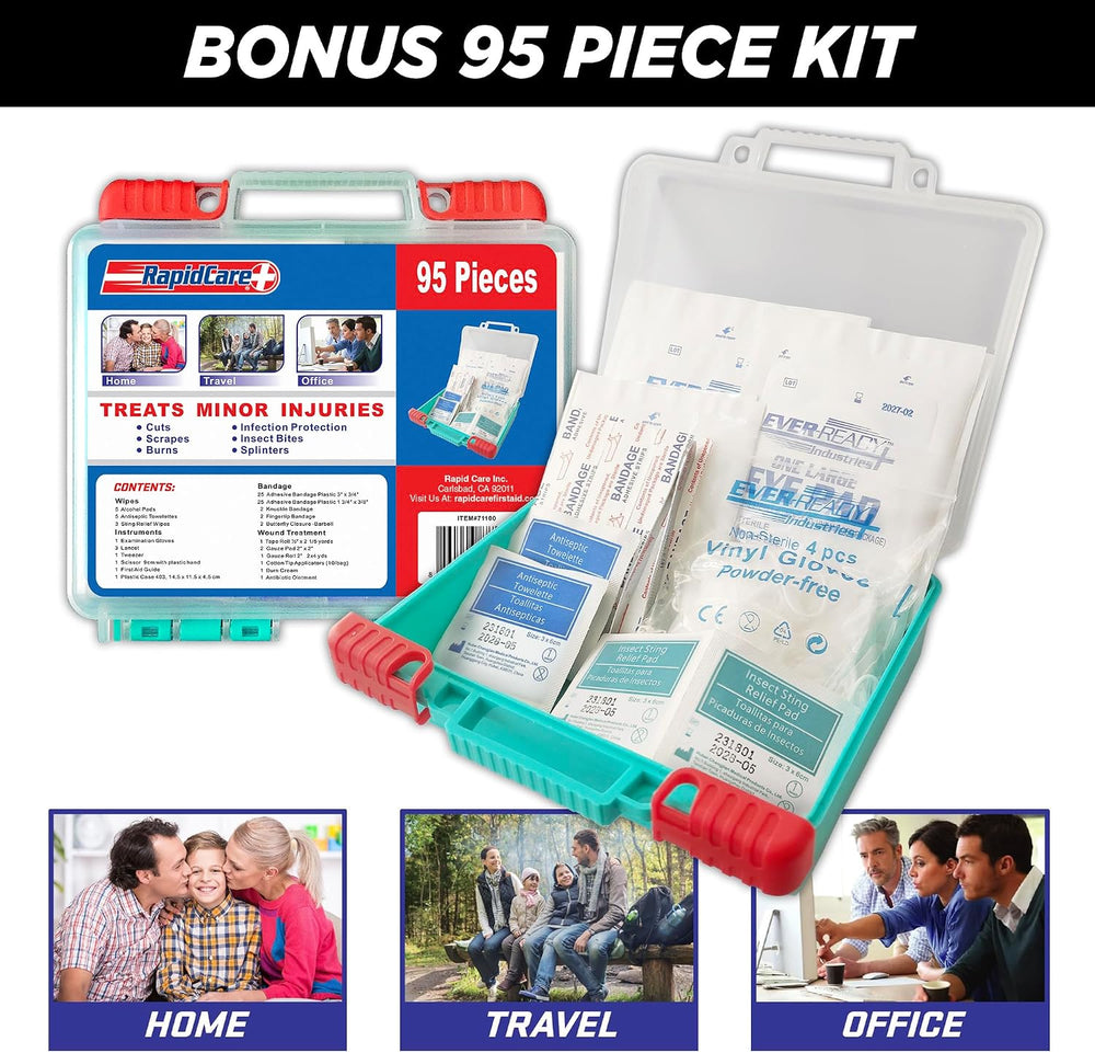 Rapid Care First Aid Kit – 300+ Piece Emergency Medical Kit with Bonus 95-Pie...