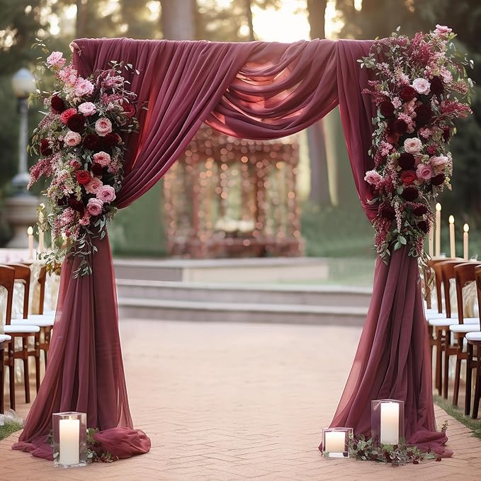 Arch Drapes for Wedding Arch Draping Fabric Burgundy Sheer Backdrop Curtain for Ceremony Bridal Party Decor 19Ft Length x 28" Width 6 Panels