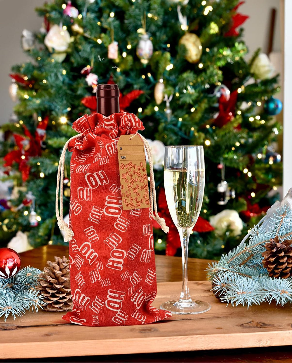 12 Pack Fabric Christmas Gift Bags with Drawstrings, Assorted Sizes